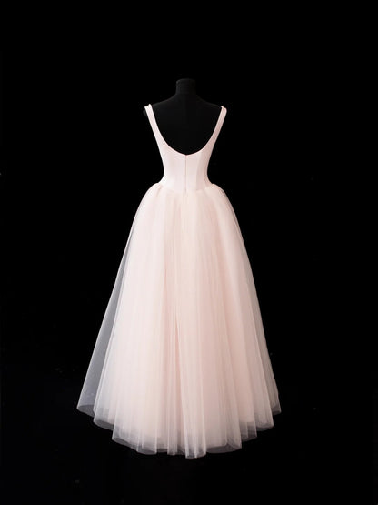 Ballkleid mit eckigem Ausschnitt, rosa Tüll mit Perlenstickerei, Ballkleider, formelle Outfits RB3935