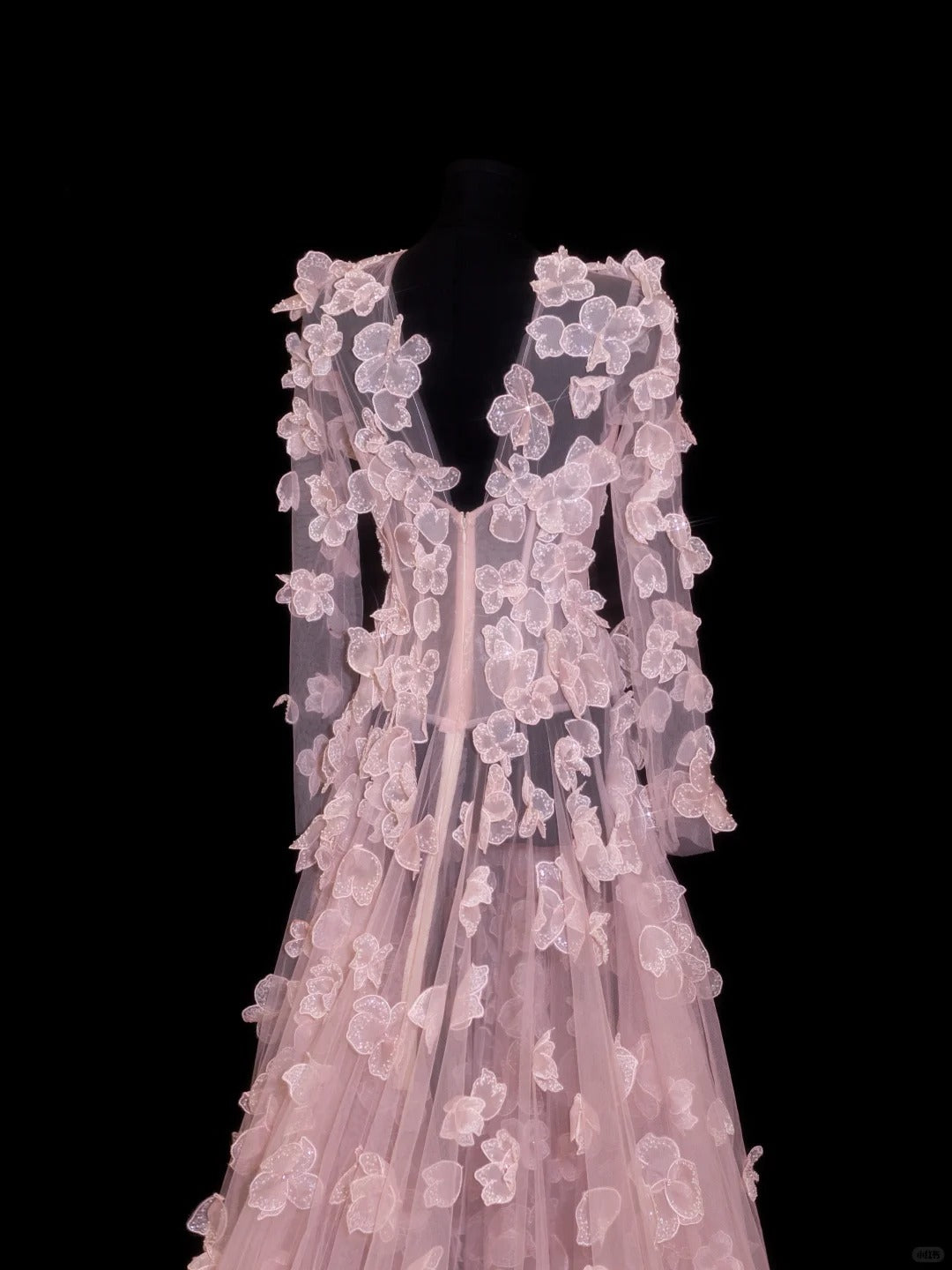 Elegante Ballkleider A-Linie Scoop Pink mit langen Ärmeln Blumen Formelle Abendgarderobe N3790