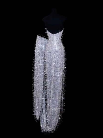 Robes de bal scintillantes Fourreau sans bretelles Argent Gris Paillettes Tenues de soirée Robe longue de cérémonie RB3257