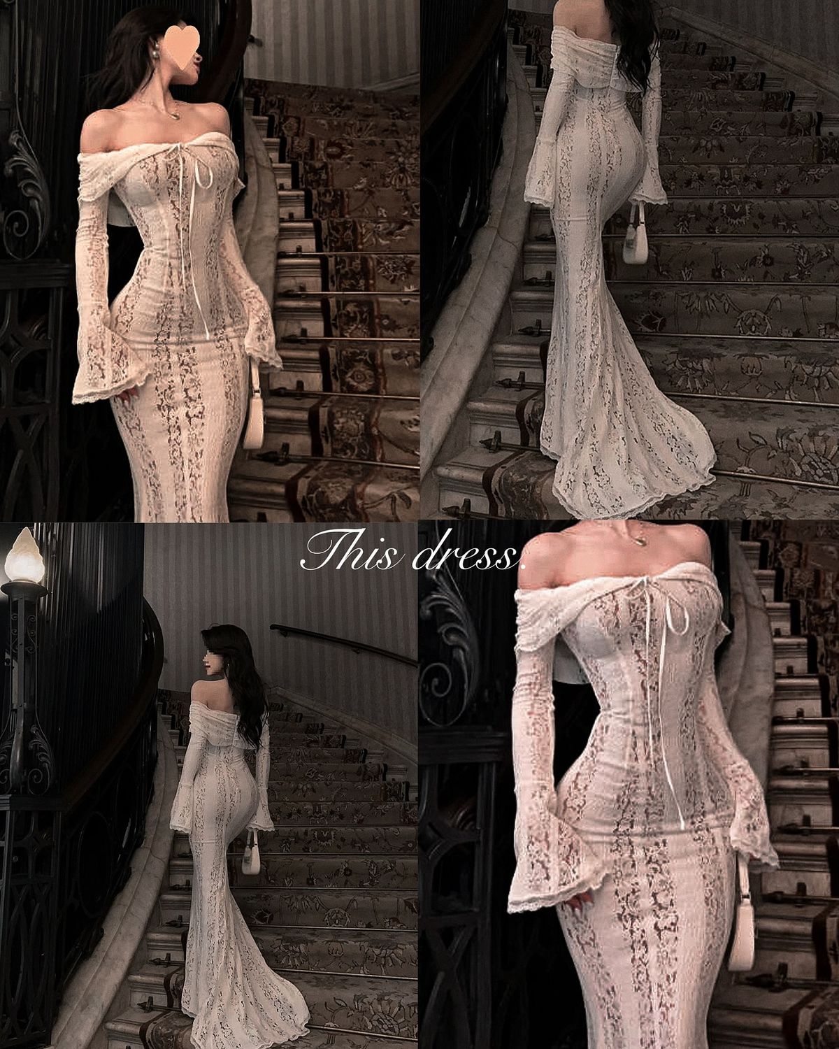 Sexy schulterfreies Meerjungfrauen-Abendkleid aus Spitze mit langen Ärmeln für Damen AB1521