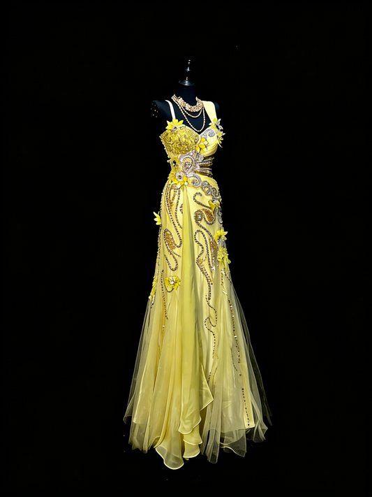 Modest Mermaid Sweetheart Yellow Chiffon With Beaded Bodice College Formal Outfit Long Prom Graduation Dresses For Teens N1191