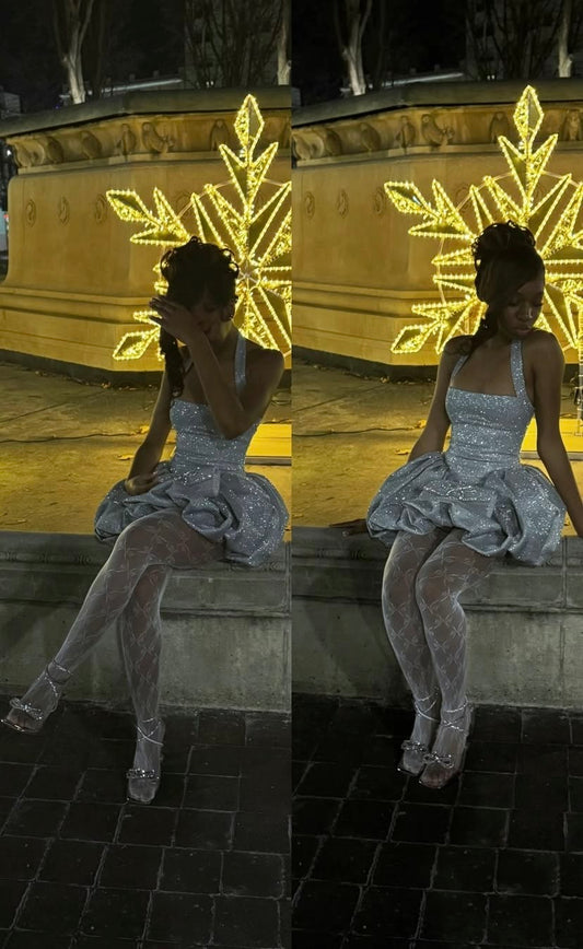 Sparkly Short Homecoming Dresses Ball Gown Halter Sequin Mini Graduation Cocktail Graduation Outfit RB6735