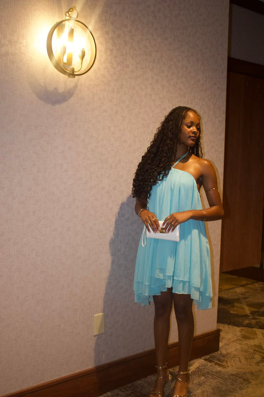 Sexy Homecoming Outfit Ideas A Line Halter Sleeveless Blue Chiffon For Teens High School Ideas Inspo Senior Party Graduation Dresses RB7308