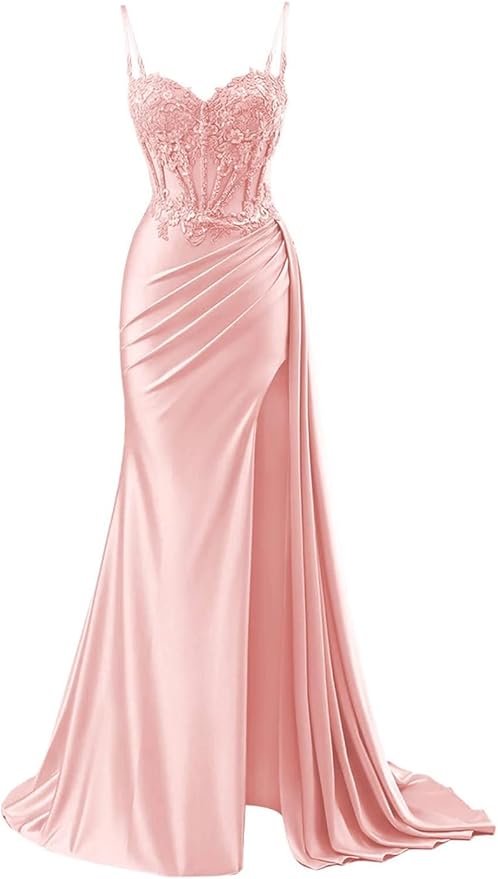 Modest Mermaid Spaghetti Straps Burgundy Slit Lace Prom Dresses Long Party Dress Birthday Outfit Teenagers Graduation Dress RB1168