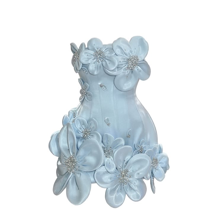 Fourreau modeste bustier bleu ciel avec fleurs mini inspiration senior tenues courtes d'anniversaire pour le 17e bal de promo robes de retour au bercail RB3196