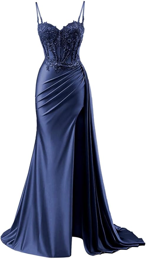 Modest Mermaid Spaghetti Straps Burgundy Slit Lace Prom Dresses Long Party Dress Birthday Outfit Teenagers Graduation Dress RB1168