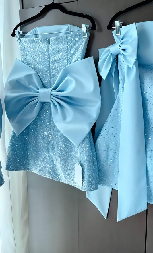 Lovely A line Strapless Blue Hoco & Homecoming Dress Inspo Short Party Dresses RB6449