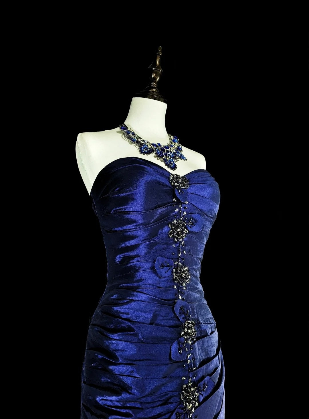 Robe de soirée sirène vintage en satin bleu royal, style années 80, idéale pour un anniversaire ou un bal de promo (N1756)