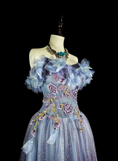 Vintage Prom Dresses A line Off The Shoulder Lilac With 3D Appliques 2000s Long Party Dress N2381