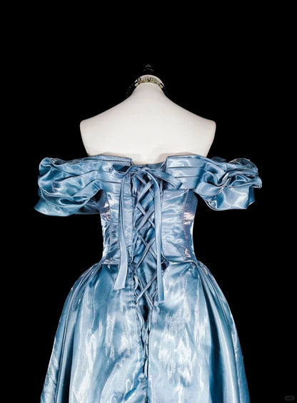 Verträumte Abschlussballkleider Ästhetik 80er Retro schulterfrei Hellblau lange formelle Outfits N2363