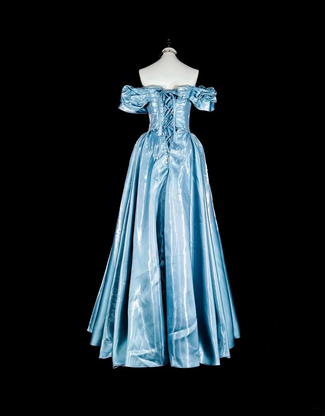 Verträumte Abschlussballkleider Ästhetik 80er Retro schulterfrei Hellblau lange formelle Outfits N2363