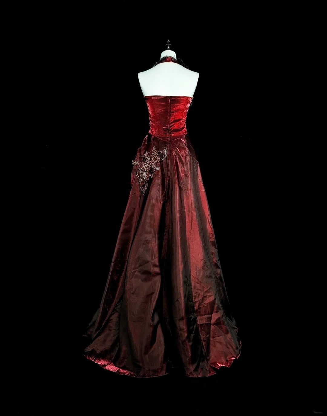 Vintage A-Linien-Abendkleid aus burgunderrotem Satin im Stil der 80er Jahre, formelles Geburtstagskleid, langes Ballkleid N1758