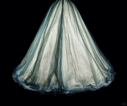 Vintage Prom Dresses Ball Gown Straps Green Tulle With Ruffle 1980s Long Formal Gown N2712