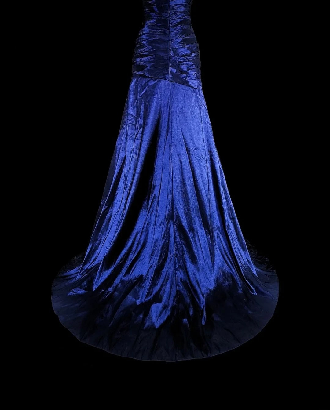 Robe de soirée sirène vintage en satin bleu royal, style années 80, idéale pour un anniversaire ou un bal de promo (N1756)