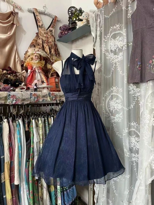 Sweet 16 dress Hoco dress Ball Gown Halter Royal Blue Knee Length Chiffon Homecoming Dresses Inspo Graduation Outfit RB6677