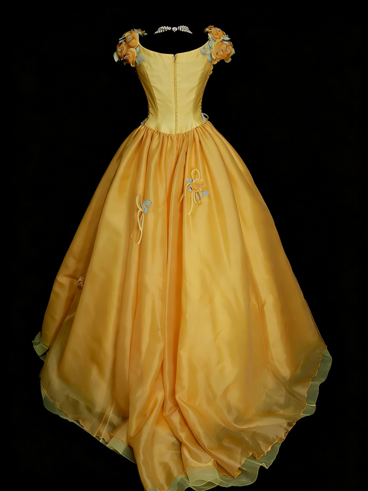 Niedliches gelbes Ballkleid für Sweet 16, Quinceañera, mit 3D-Blumen, lang, Vestidos De Fiesta N1313