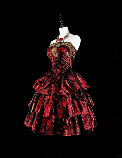 Robe de bal vintage bustier courte en taffetas bordeaux, inspiration années 2000, robes de bal de promo, inspiration robes de soirée N1611