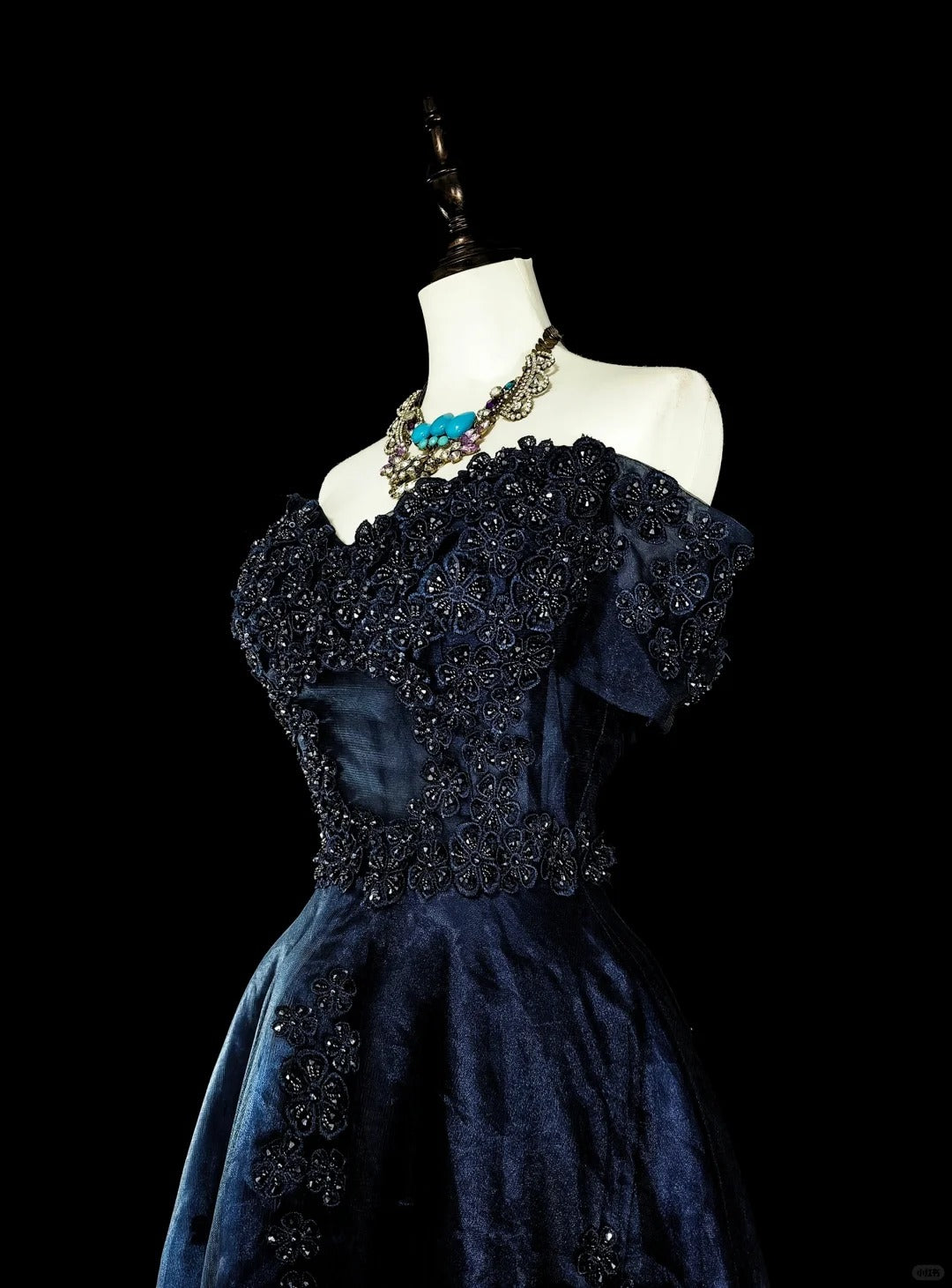 Robes de bal vintage pour le bal de promo, en tulle bleu marine, avec applications, années 80, longues robes de soirée N2720