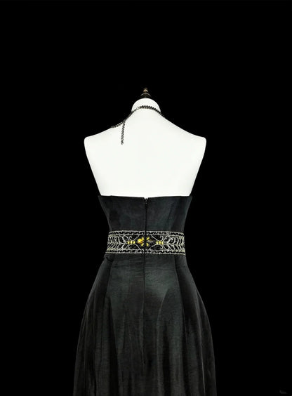 Vintage Prom Dresses Aesthetic 1970s Retro Mermaid Black Satin Long Formal Dress N2151