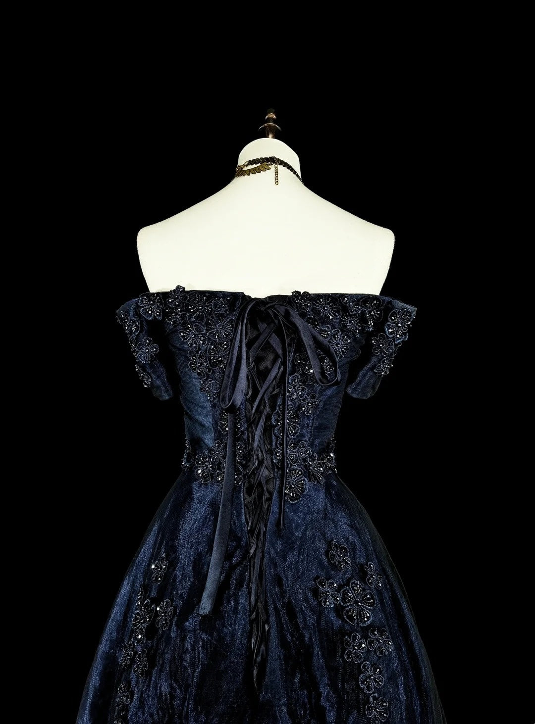 Robes de bal vintage pour le bal de promo, en tulle bleu marine, avec applications, années 80, longues robes de soirée N2720