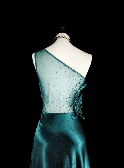 Robes de bal vintage, esthétique rétro années 1950, élégantes, coupe trapèze, vert foncé, longues, inspiration robes de soirée N1992