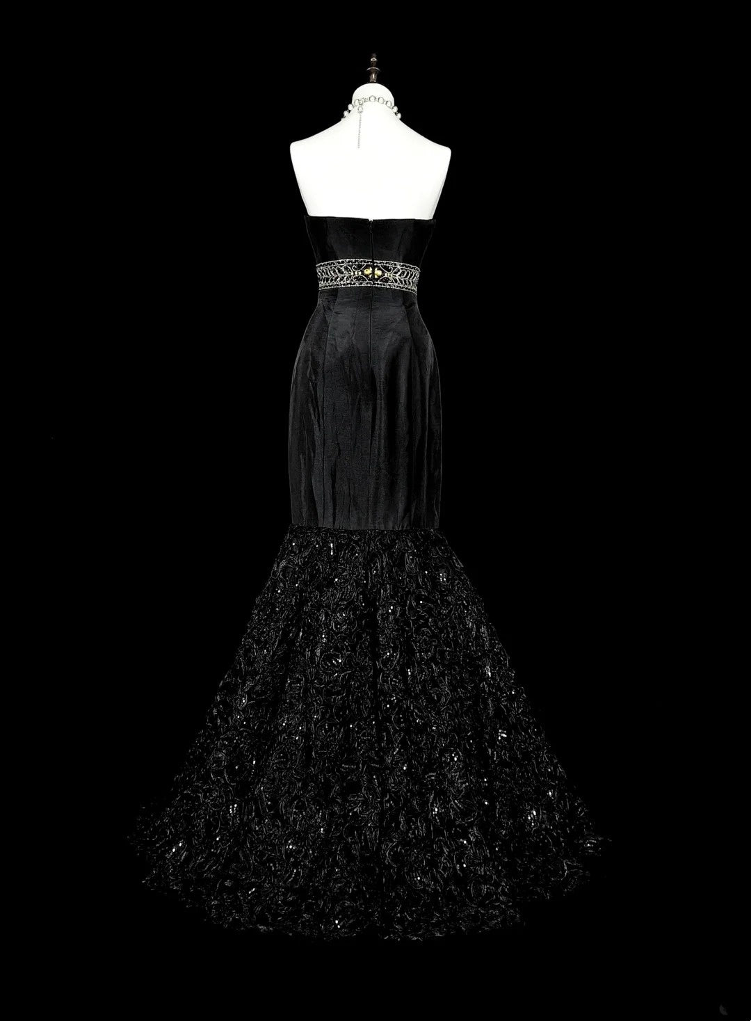 Vintage Prom Dresses Aesthetic 1970s Retro Mermaid Black Satin Long Formal Dress N2151