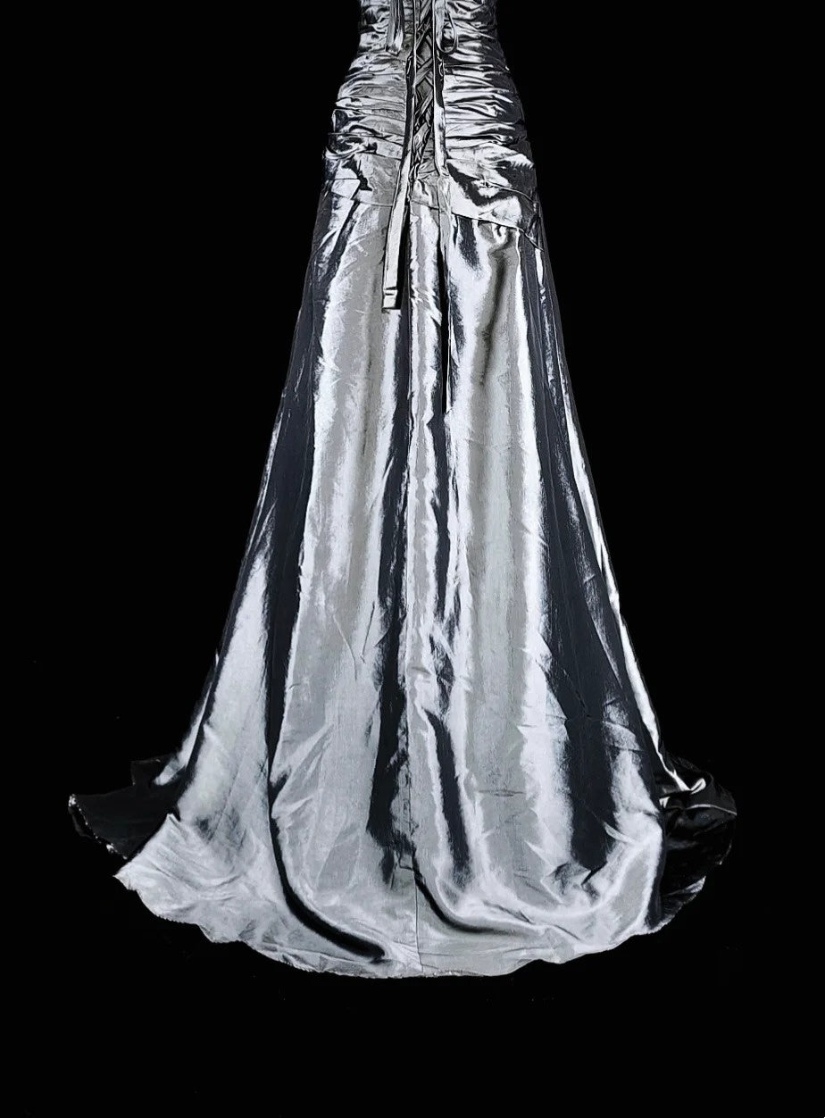 Robe de bal vintage sirène à col halter en taffetas gris, inspiration classique, robe de soirée formelle N1998