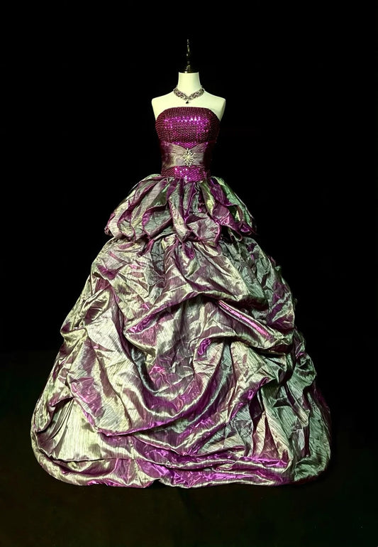 Vintage Ballkleid, trägerlos, aus weinrotem Organza mit Rüschen, Sweet 16 Kleider, Quinceañera Kleid, lang, Vestidos De Fiesta N1459