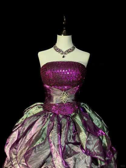 Robe de bal vintage bustier en organza raisin à volants, robe de quinceañera longue taille 15, Vestidos De Fiesta N1459