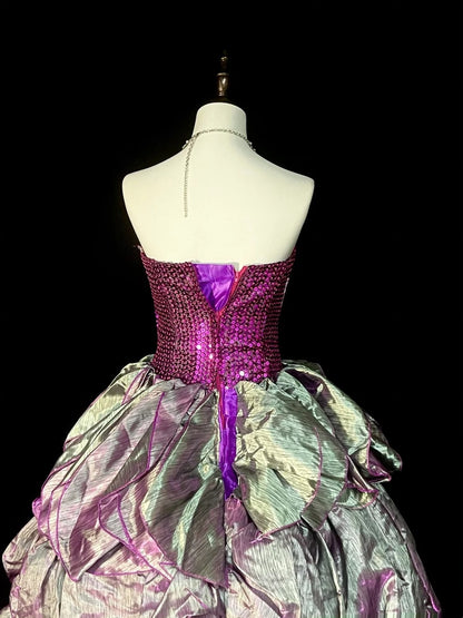Robe de bal vintage bustier en organza raisin à volants, robe de quinceañera longue taille 15, Vestidos De Fiesta N1459