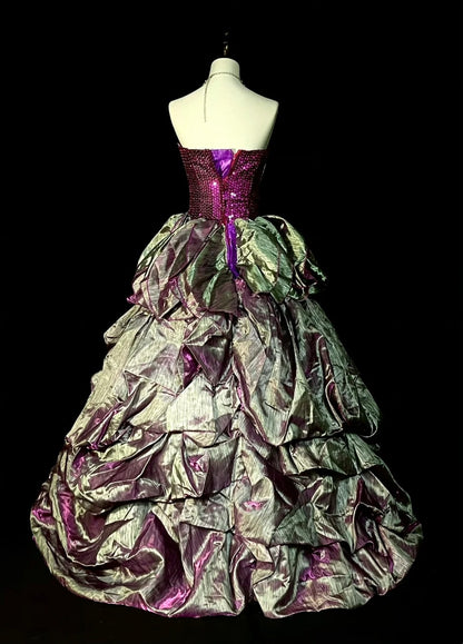 Robe de bal vintage bustier en organza raisin à volants, robe de quinceañera longue taille 15, Vestidos De Fiesta N1459