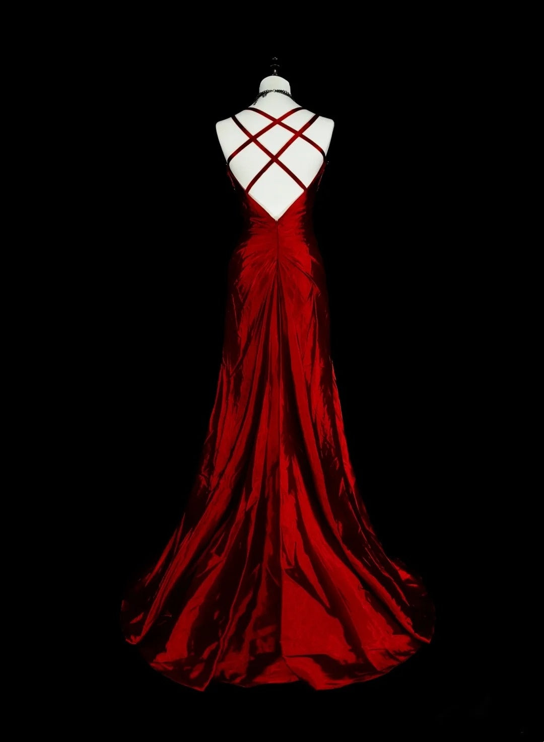Vintage Ballkleider Ästhetik 1950er Jahre Retro Meerjungfrau Dunkelrot Rückenloses Langes Partykleid N2023