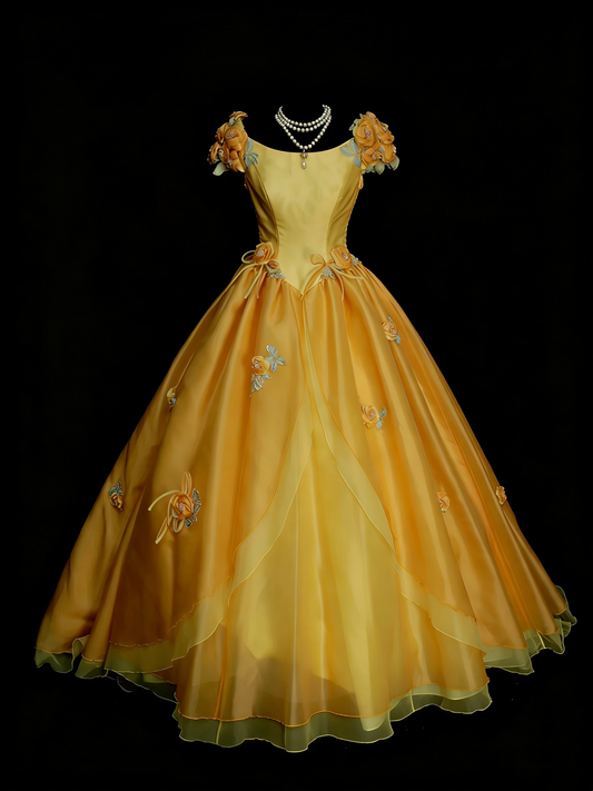 Niedliches gelbes Ballkleid für Sweet 16, Quinceañera, mit 3D-Blumen, lang, Vestidos De Fiesta N1313
