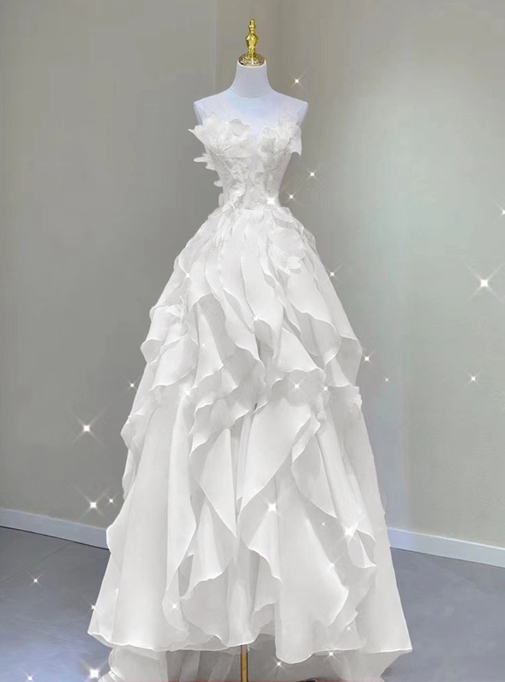 Weißes A-Linien-Abendkleid aus Tüll mit transparentem Ausschnitt und Applikationen AB969