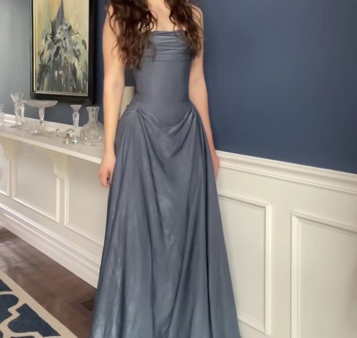 Cocktailkleid für Damen, Etuikleid, trägerlos, grau, plissiert, lang, für Abschlussfeier, Ballkleid AB1890