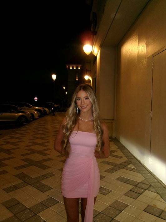 Cute Sheath Homecoming Dress Pink With Ruffled Glam Party Outfit Birthday Dresses Cocktail Outfits RB6262
