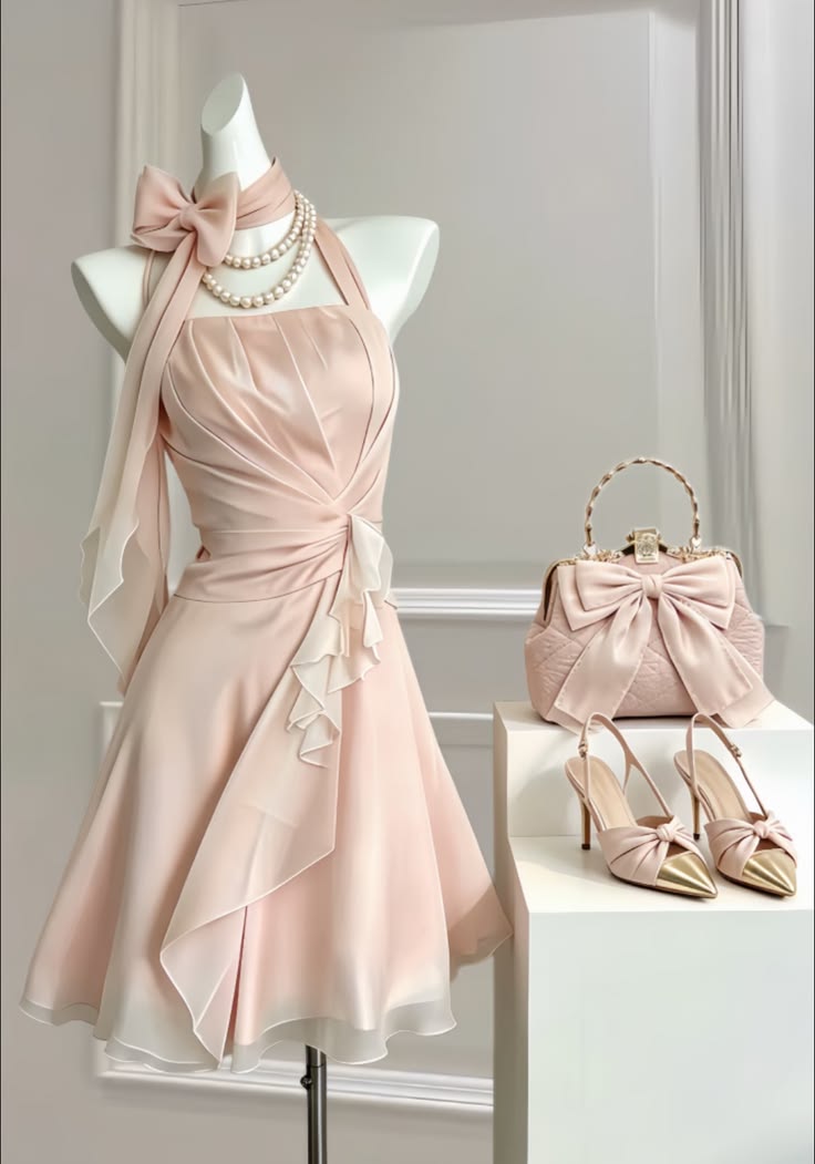 Vintage A line Halter Blush Pink Chiffon Knee Length Homecoming Dress Inspo Graduation Dresses RB6858