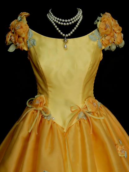 Robe de bal jaune mignonne pour Sweet 16, robe de quinceañera avec fleurs 3D, longue, taille 15, Vestidos De Fiesta N1313
