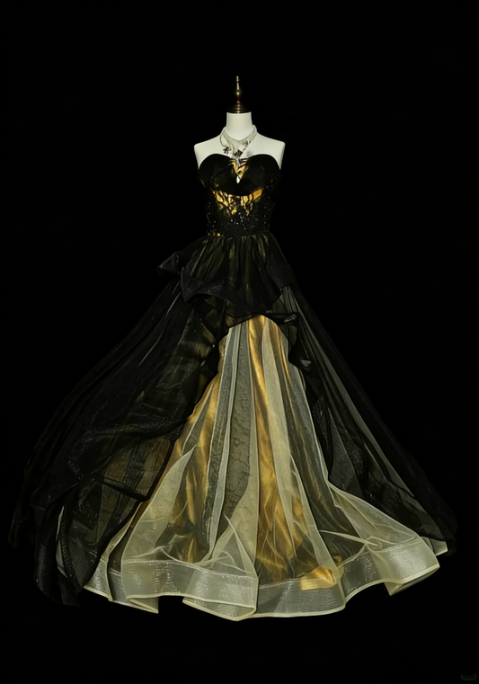 Vintage Ball Gown Sweetheart Black Tulle Sleeveless 80s Prom Dresses Long Formal Party Gown N1460