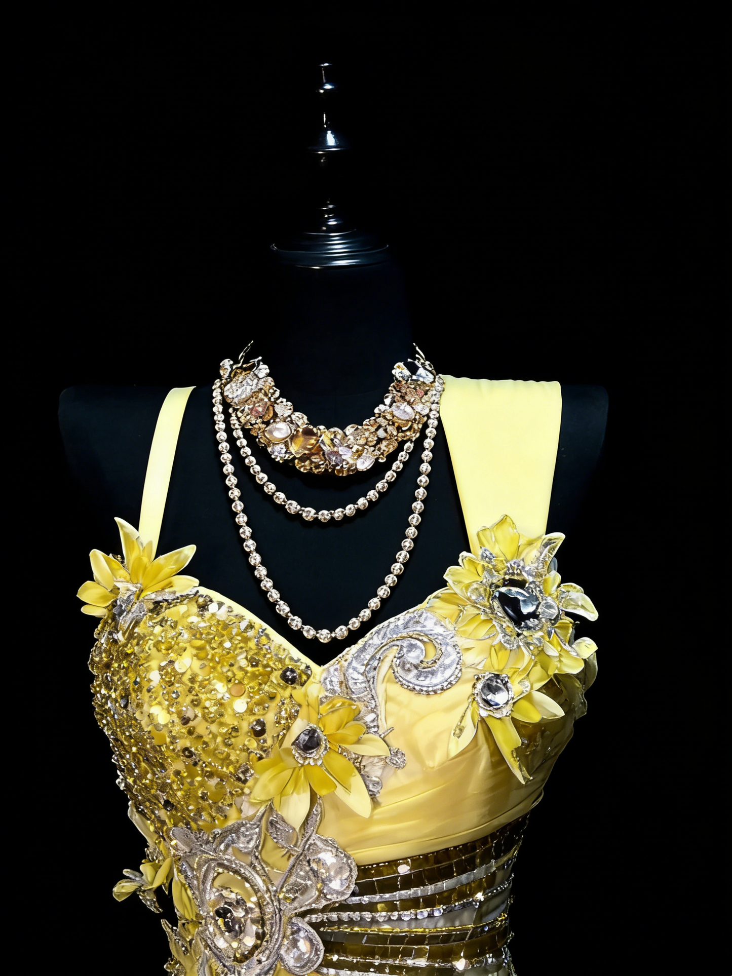 Robe de bal longue en mousseline jaune, bustier cœur, style sirène, ornée de perles, idéale pour les jeunes filles (N1191).