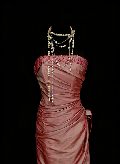 Vintage Mermaid Strapless Pink Sleeveless Summer Formal For Women Girls Teens Prom Dresses N2237