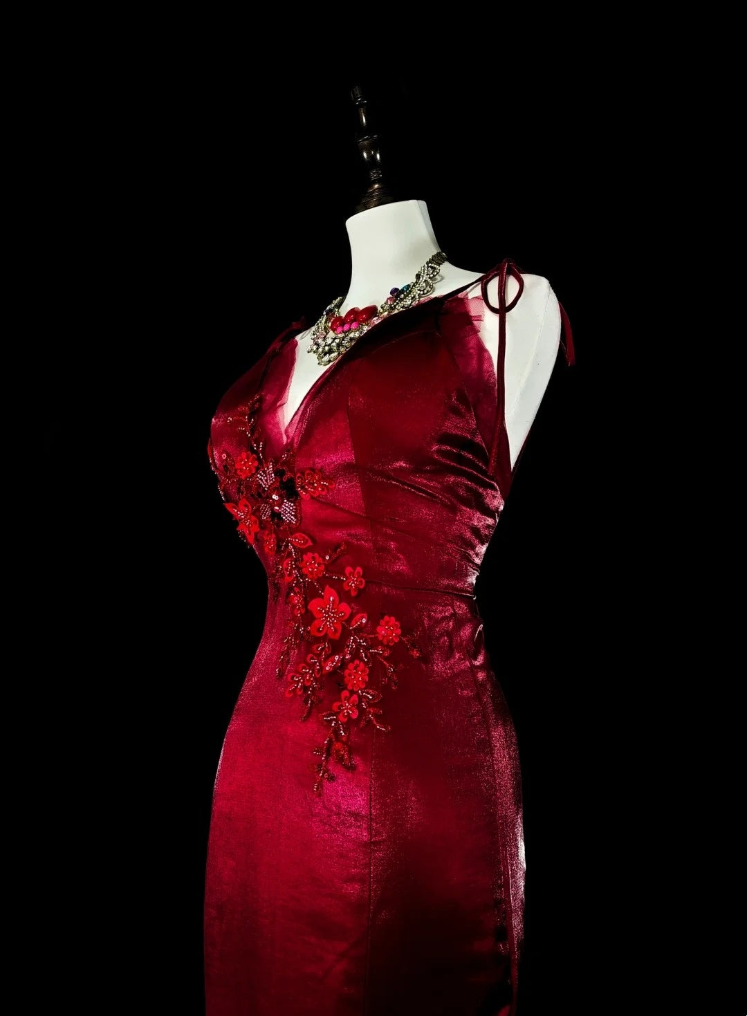 Vintage Prom Dresses Aesthetic Mermaid Spaghetti Straps Burgundy Classic Inspo Formal Party Dress N1993