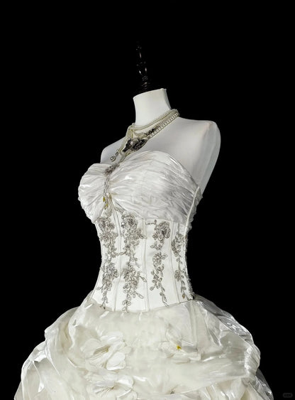 Robes de mariée romantiques Robe de bal bustier cœur ivoire avec cristaux perlés Longue robe de mariée N3412