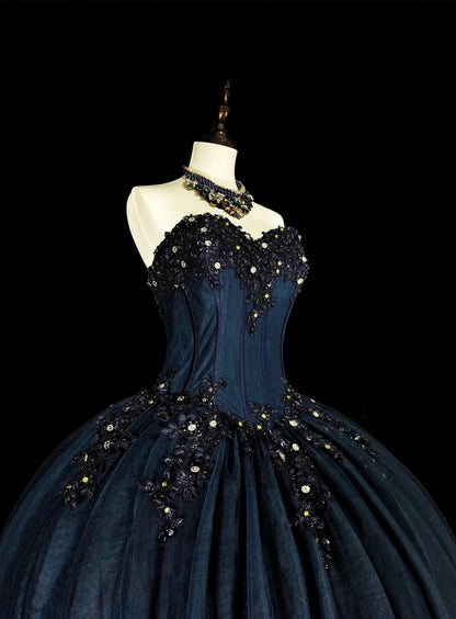 Vintage Ball Gown Sweetheart Navy Blue Tulle 80s Evening Gowns Formal 16th Birthday Dress Long Prom Dresses N1757