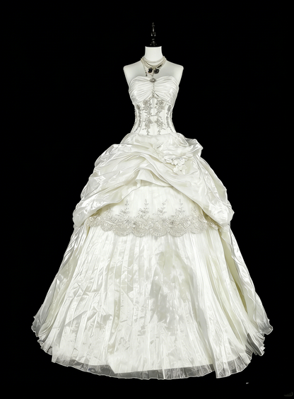 Robes de mariée romantiques Robe de bal bustier cœur ivoire avec cristaux perlés Longue robe de mariée N3412
