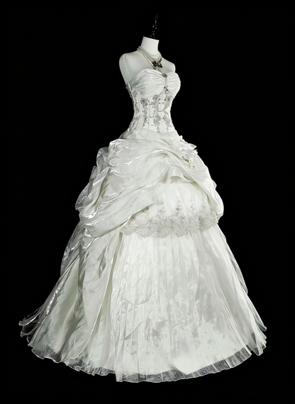 Robes de mariée romantiques Robe de bal bustier cœur ivoire avec cristaux perlés Longue robe de mariée N3412