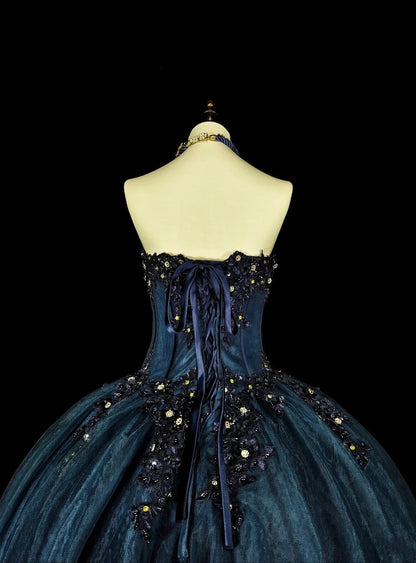 Vintage Ball Gown Sweetheart Navy Blue Tulle 80s Evening Gowns Formal 16th Birthday Dress Long Prom Dresses N1757
