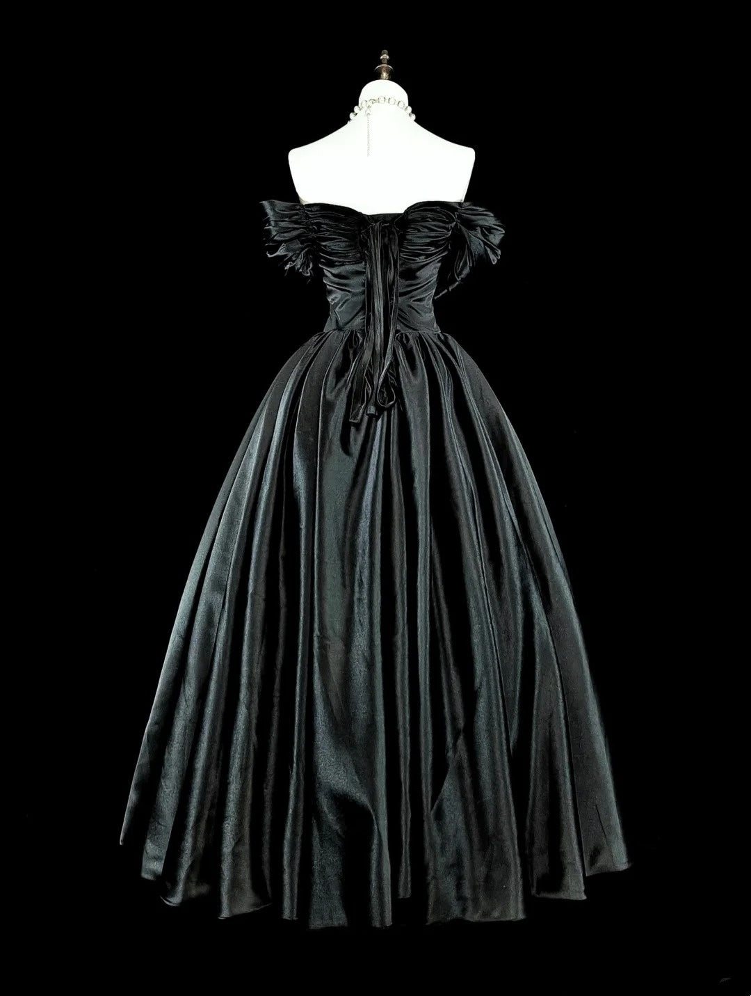 Modest Prom Dresses Ball Gown Off The Shoulder Black Satin Evening Long Quince Dress N3073