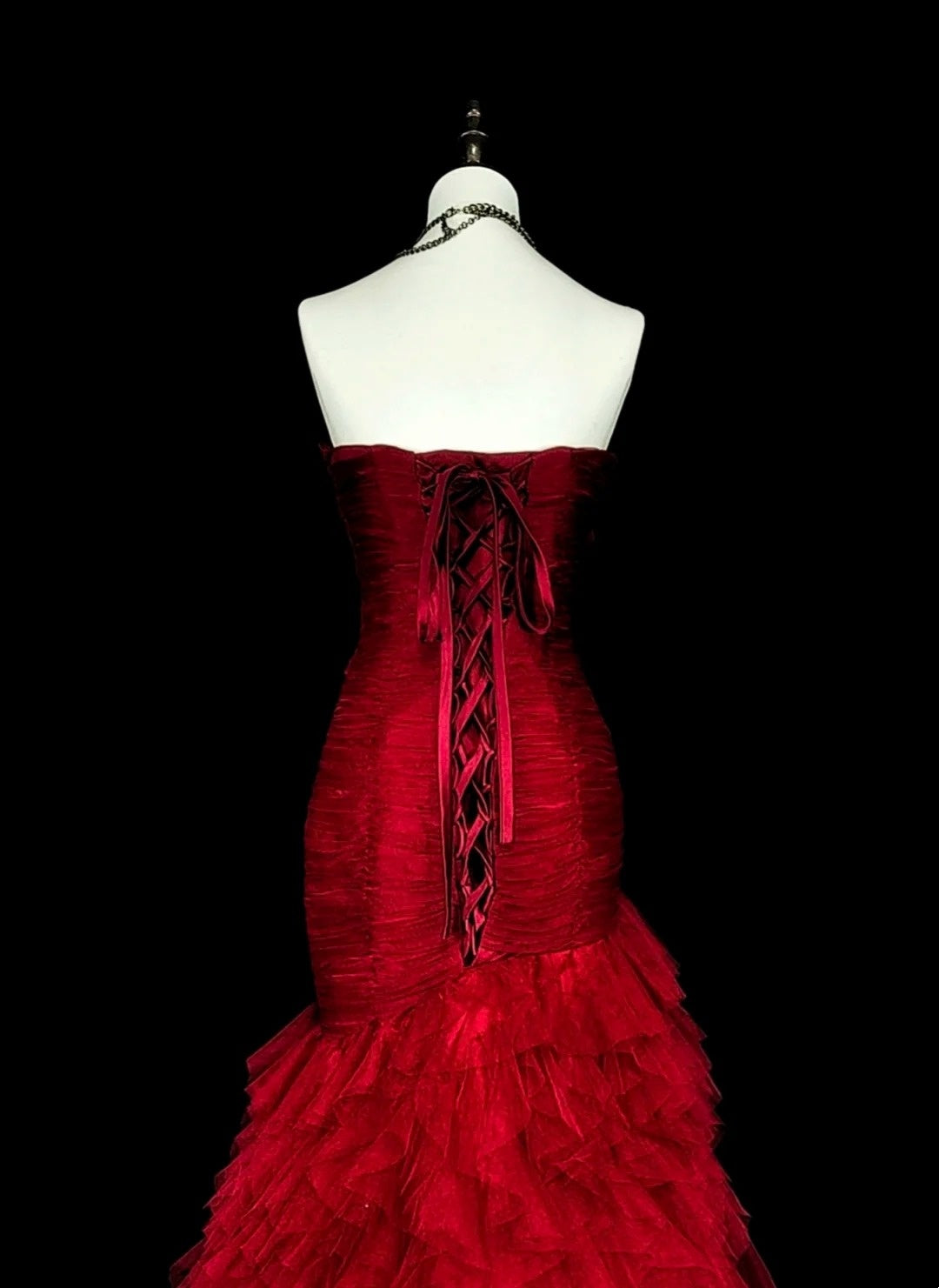 Robes de bal vintage sirène bustier cœur rouge tulle avec couches étagées longue robe de soirée N2376