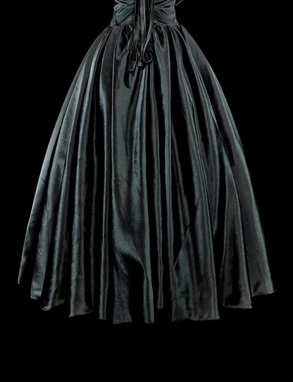 Modest Prom Dresses Ball Gown Off The Shoulder Black Satin Evening Long Quince Dress N3073